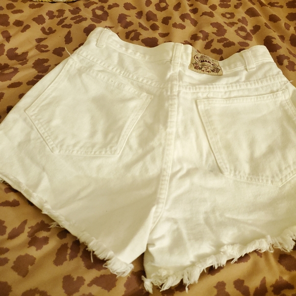 High Waist White  Raw Cut Denim Shorts - Picture 6 of 9